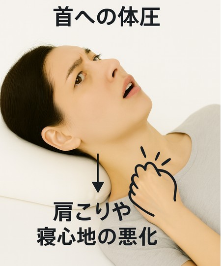 首への体圧が首筋肉を圧迫している様子